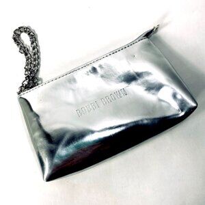 Bobbi Brown Silver Metallic Make up Cosmetic Case Travel Wristlet Bag